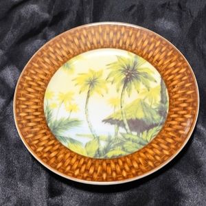 Vintage Elite Decor Decorative Plate~Double Palm Tree~Island~Beach~Like New